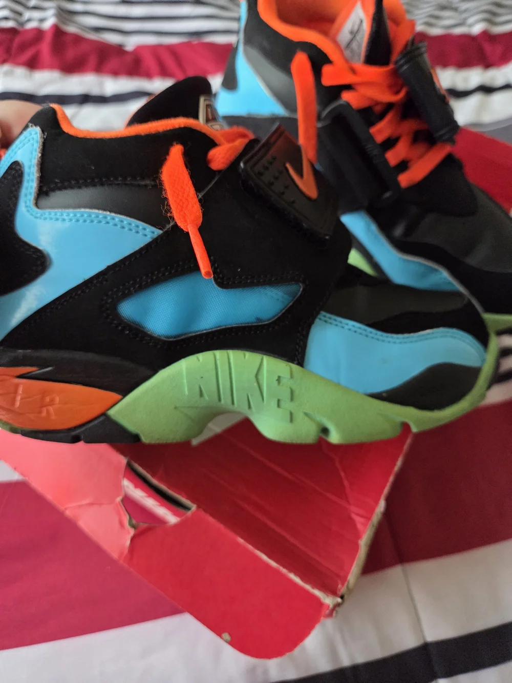 Nike Kids Black & Orange Athletic Shoes with Blue and Green Accents